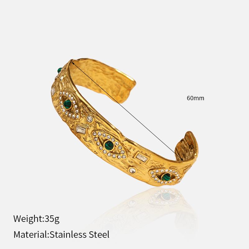 Vintage Stainless Steel Eye Bangle Waterproof Jewelry 18K Gold Plated Silver Malachite Stone Eye Bangle for Men Women