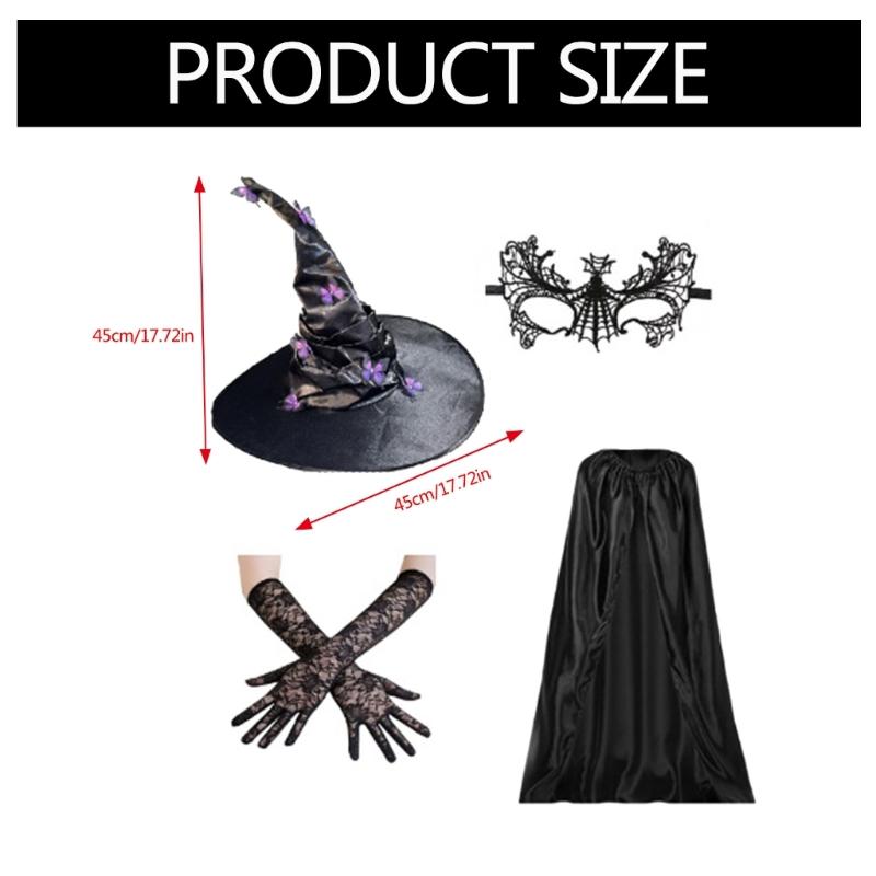 Witch Cosplay Costume Including Witch Cloak Witch Hat Eyemask and Gloves, for Girl Cosplay Party Carnivals Masquerade