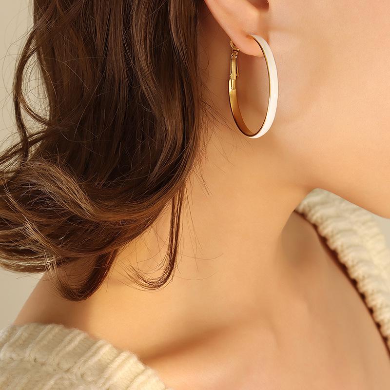 Trendy Korean-Style Three-Color Drip Oil Round Earrings