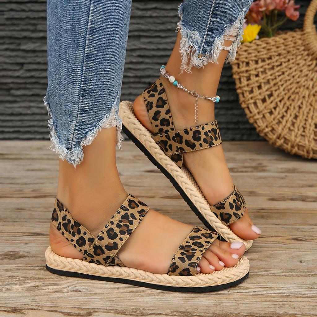 Fashion Summer Woman Shoes Sandals Breathable Women Shoe Round Head Open Toe Leopard Casual Comfortable Women‘s Flats Shoes