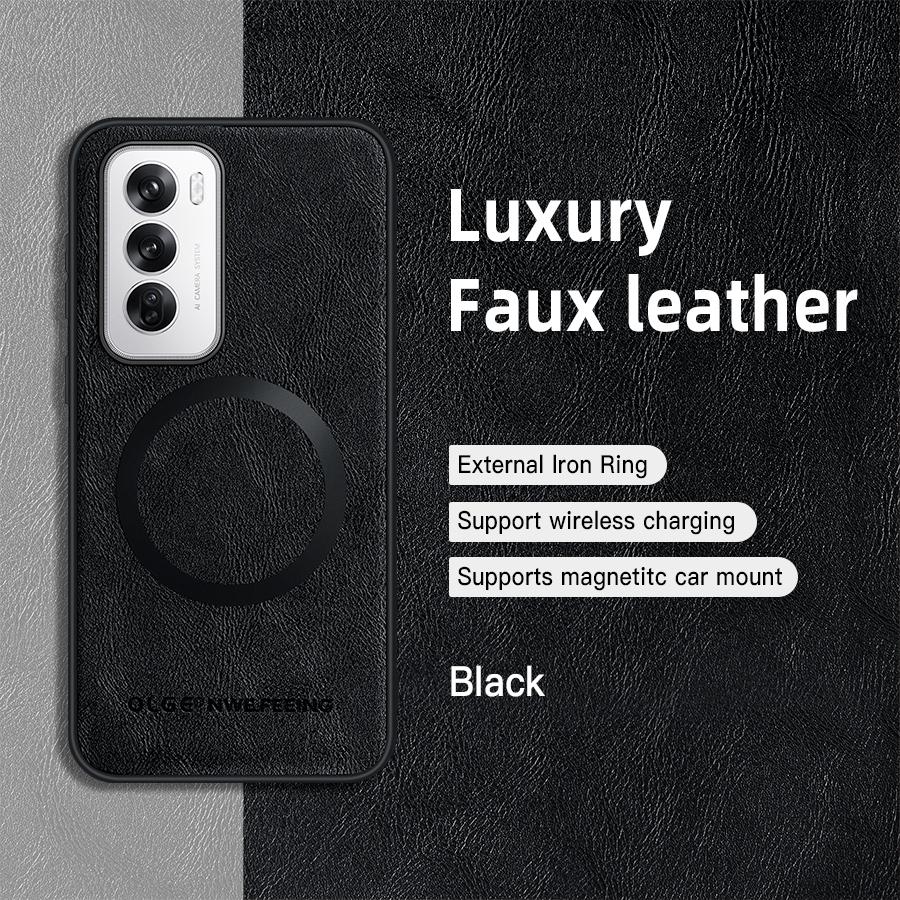 Custodia per telefono OPPO Reno 12 12 Pro in Pelle PU con Anello Magnetico, Bordo Morbido, Anti-Caduta, Anti-Impronte Digitali