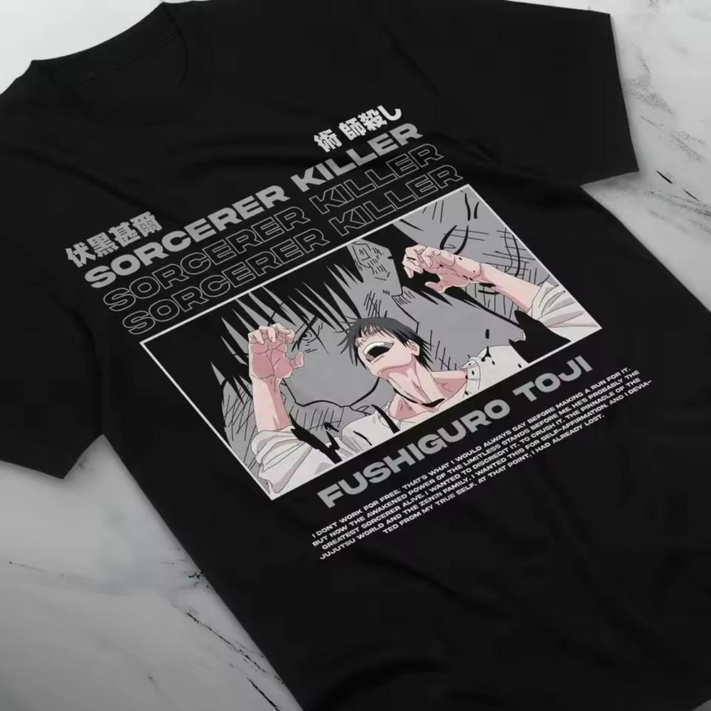 

Тодзи Фушигуро Магическая Битва Сатору Годжо Мужская Одежда Футболка Homme с коротким рукавом Круглый вырез Принт Пуловер Футболка 50329 3XL