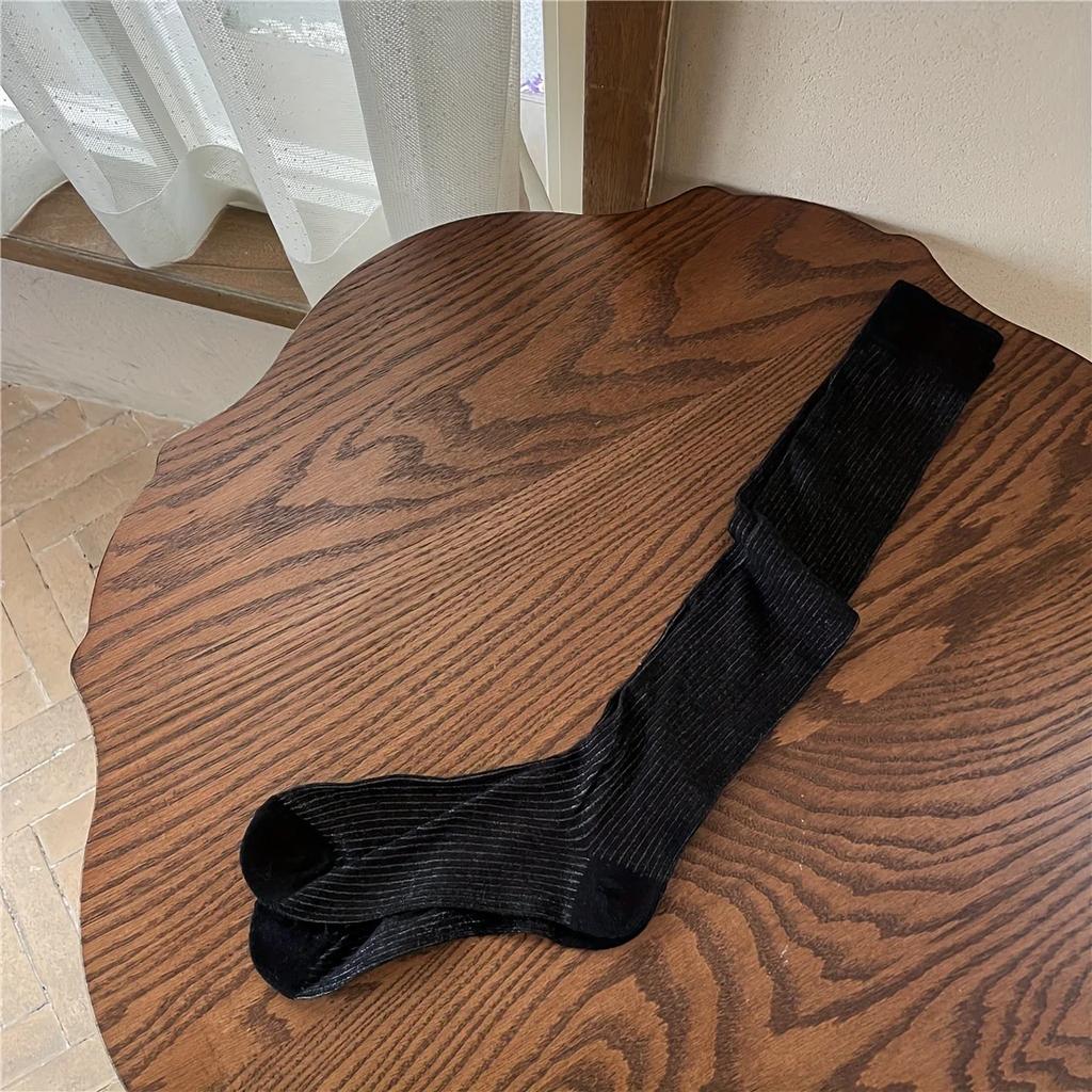 Women Stacking Socks Soild Color Thin Calf Long Socks Summer Autumn Vertical Stripe Stockings Ins Style Korean Y2k Cotton