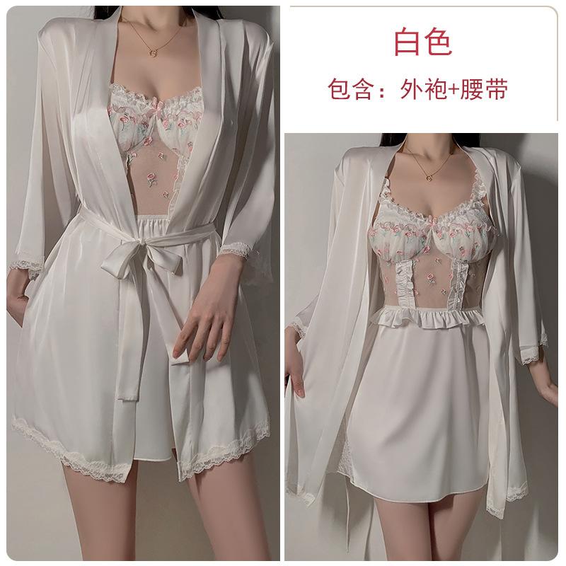 Women's Lace Ruched Padded Cami Sleep Dress with Robe Lounge Set