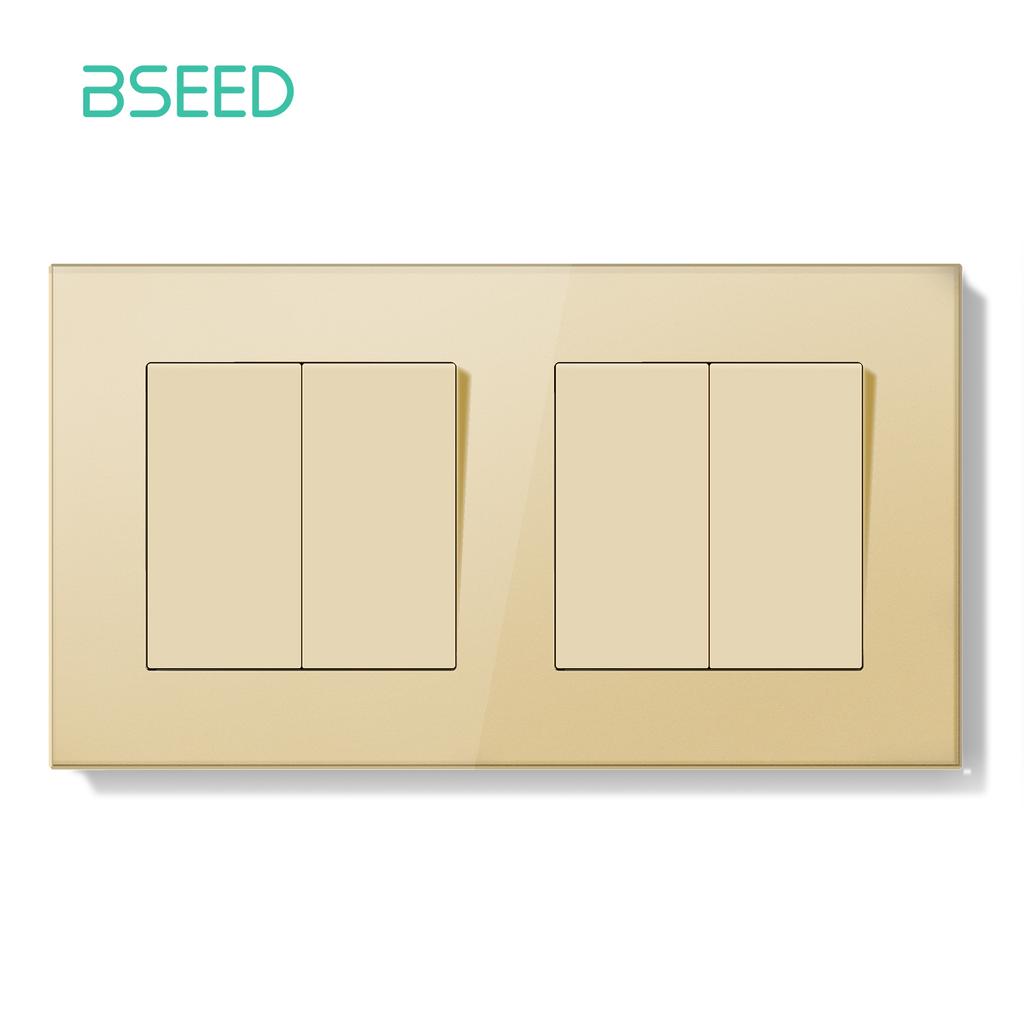 BSEED 1/2Gang Mechanical Button Switch Double Wall Light Switches 1Way Crystal Glass Panel  EU Standard