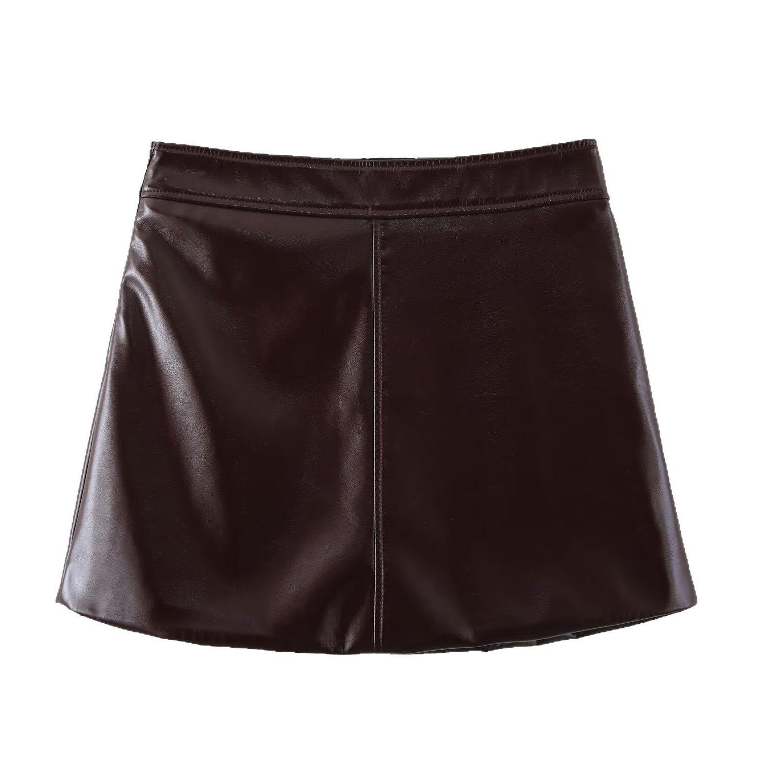 

TAOP&ZA Women s Spring/Summer Versatile Slimming Leather Midi Skirt Large