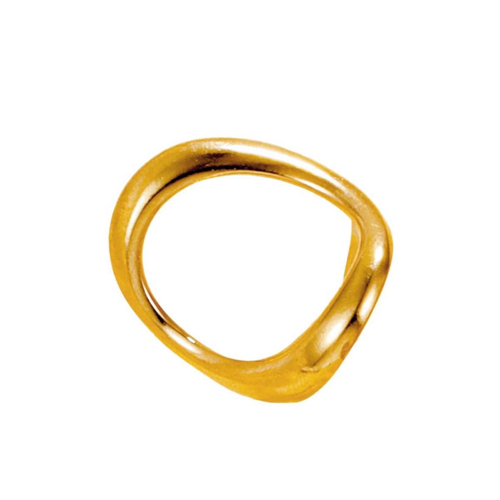 European-American Simple Hollow Geometric Adjustable Ring, Stainless Steel with Vacuum-Plated 18K Gold Finish.