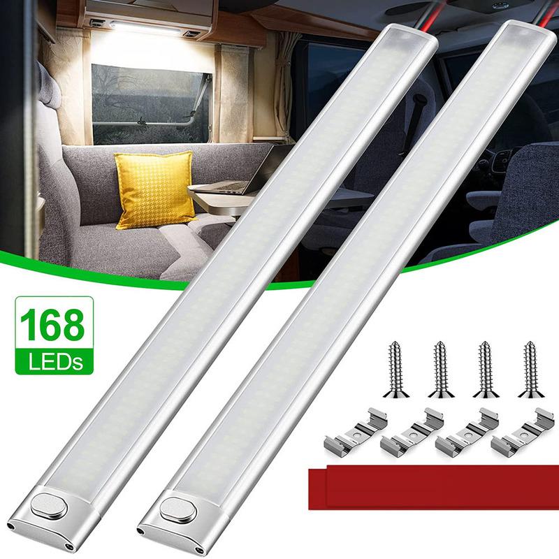 2pcs 168 LEDs 12V Car Interior Light Bar Strip with ON/OFF Switch for Truck RV Van Lorry Camper Boat Caravan Motorhome