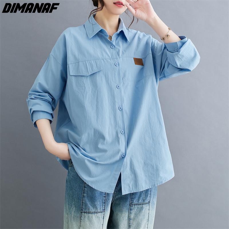 

DIMANAF 2024, женская рубашка больших размеров, весенне-летняя новая рубашка большого размера с длинным рукавом, однотонная повседневная базовая блузка, свободные топы
