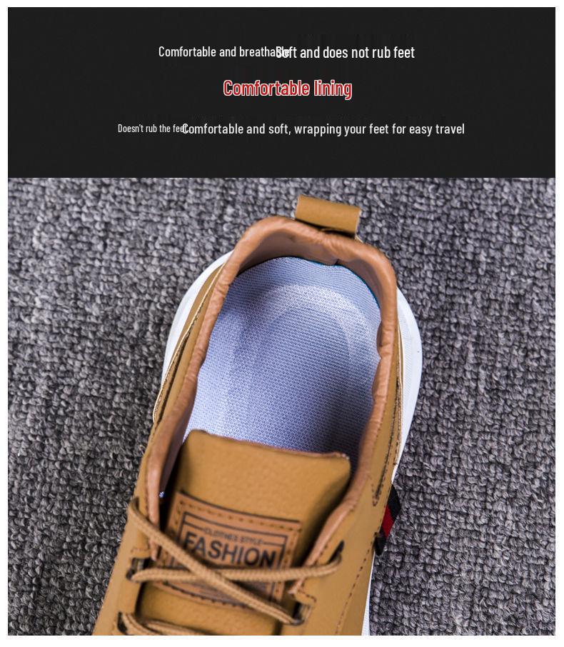 2025 Spring Men's Leather Casual Sports Shoes, Korean Style Versatile Dad Sneakers, Running & Student Footwear