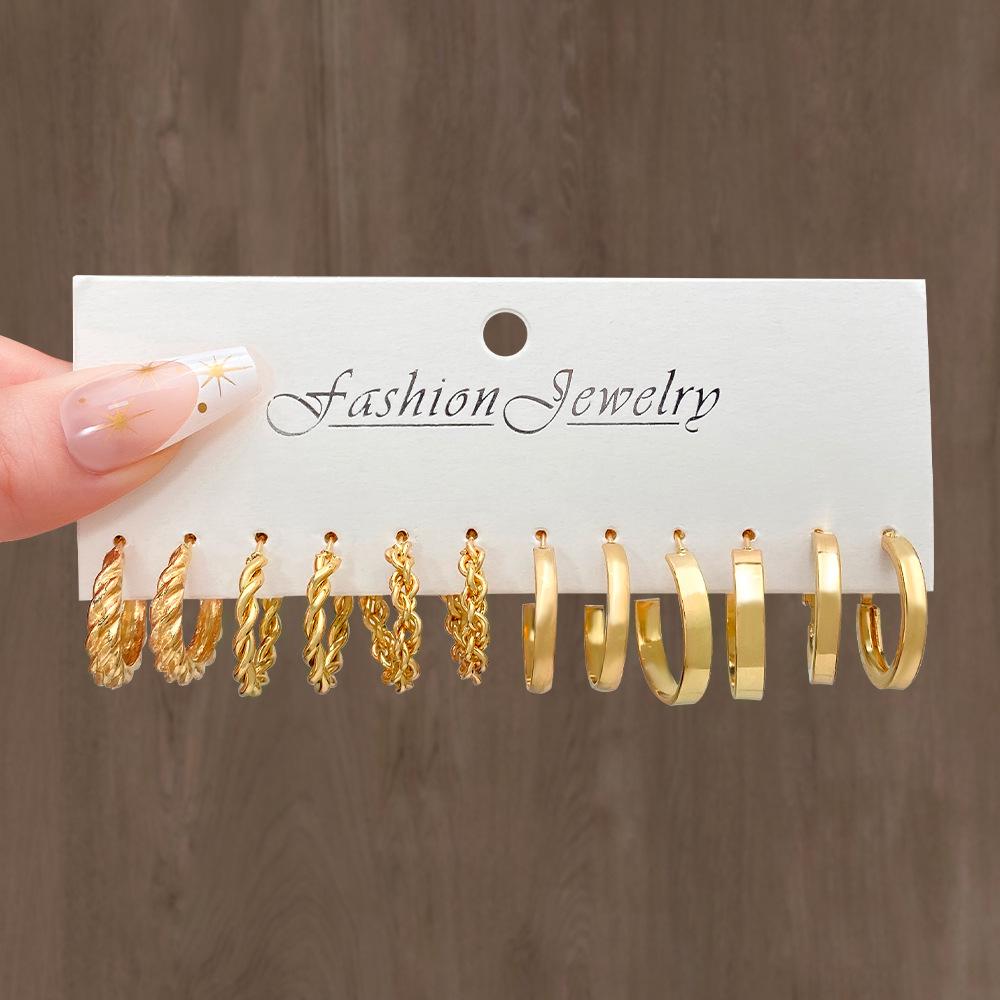 

European & American Alloy Geometric Hoop Earrings Set Alloy