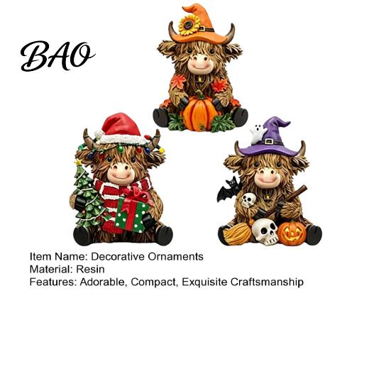 Housewarming Gift Ideas 3Pcs Highland Cow Figurine, Resin Yak Statues for Thanksgiving Christmas, Figurine Farmhouse Tabletop Ornaments Shelf