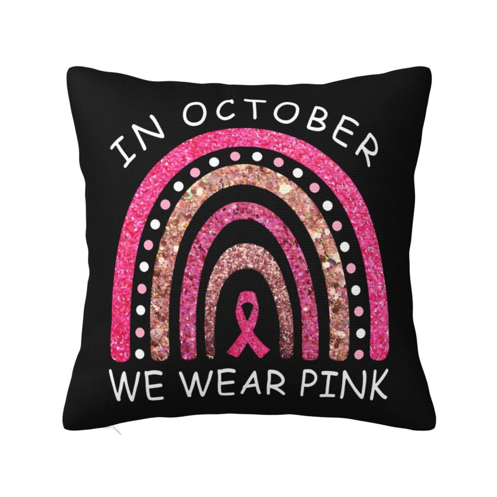 In This Family Nobody Fights Alone Breast Cancer Awareness Square Pillow Case Polyester Decorative Pillow Fashion Cushion Covers