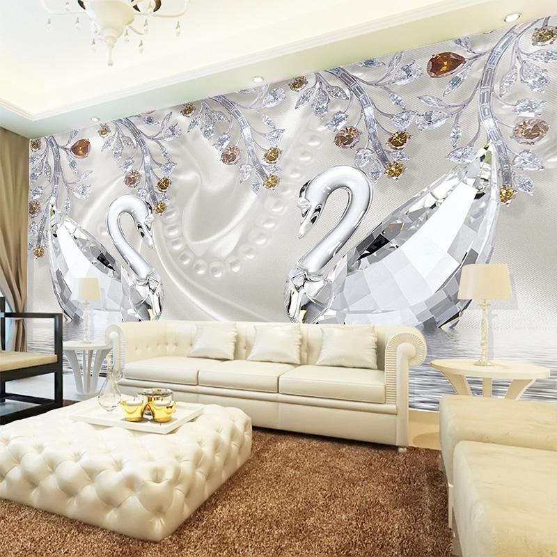 Photo Wallpaper 3D Stereo Crystal Diamond Swan Lake Romantic Beautiful Jewelry TV Background Wall Mural European Style 3 D Decor