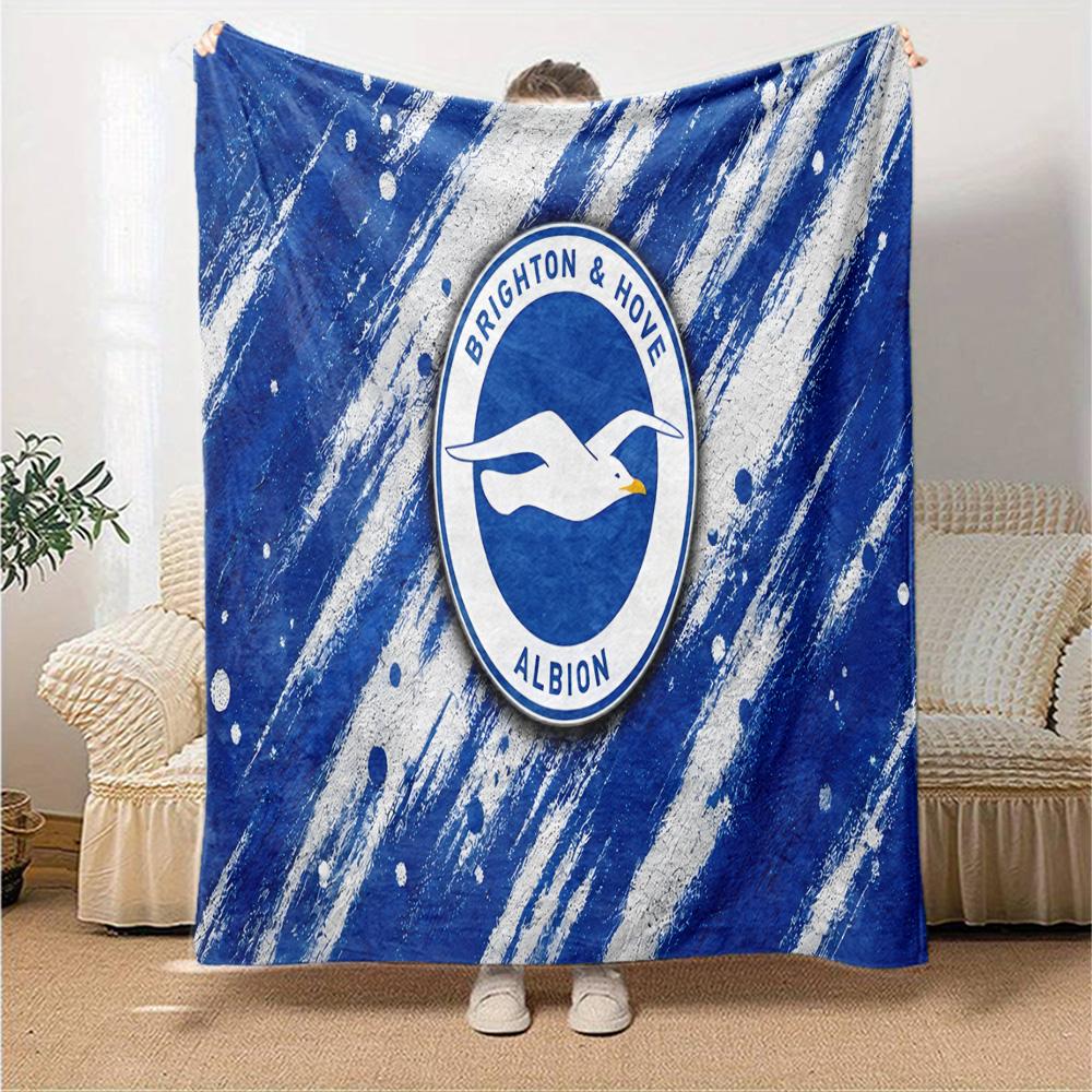 Brighton & Hove Albion Crest Flannel Blanket, Soft Polyester, Modern Design, All-Season for Camping, Travel, Gifts for holidays or birthdays