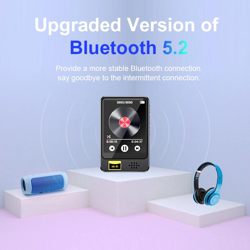 Bluetooth 5.2 MP3 MP4 Player 1.77inch Touch Screen Walkman Player Built-in HD Speaker with 3.5mm Earphone with E-book/FM Radio