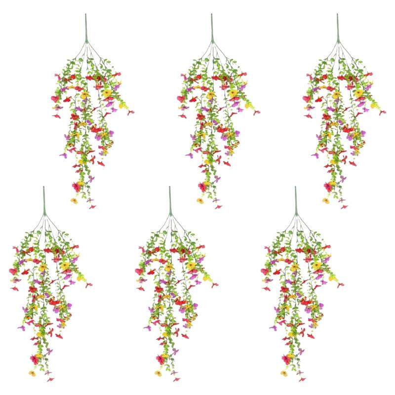 6 шт. Искусственное подвесное цветочное растение для сада на улице и в помещении 78 см Подвесное растение Спадающее растение для свадьбы 1