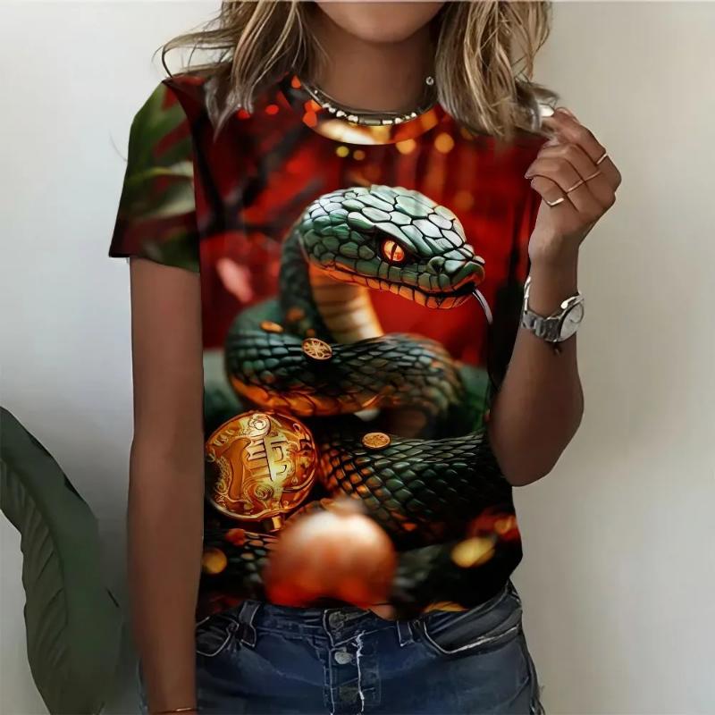 Modisches Damen Rundhals Kurzarm 3D Tier Farbdruck Tier Kurzarm Rundhals T-Shirt