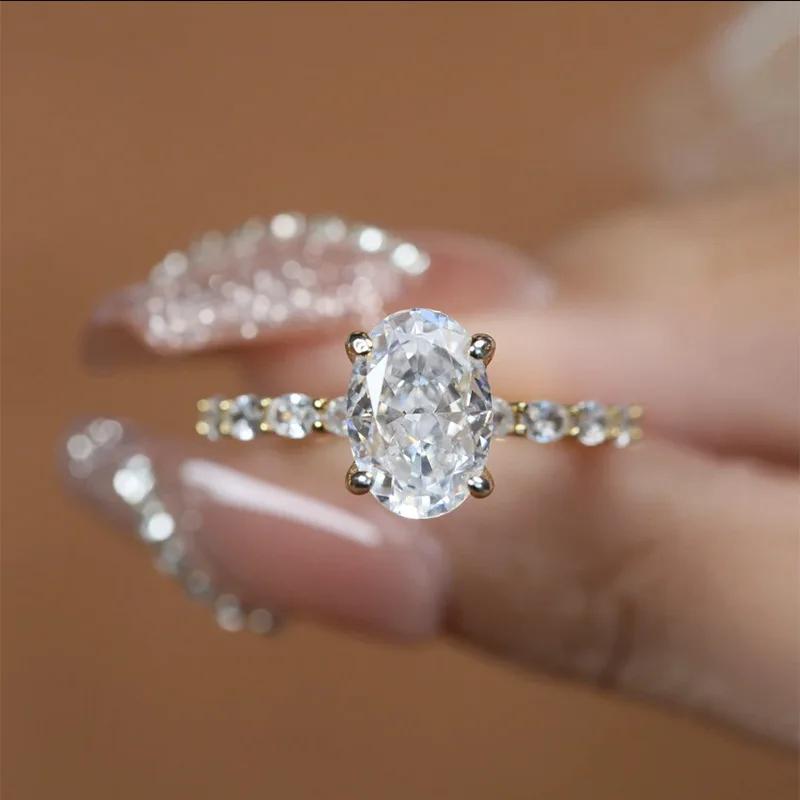 14K Gold Lab Diamond Ring 100% Real 925 Silver Engagement Wedding Band Rings for Women Bridal Promise Jewelry Gift