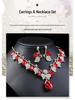 Ethnic Style Retro Gemstone Necklace & Leaf Water Drop Jewelry Set