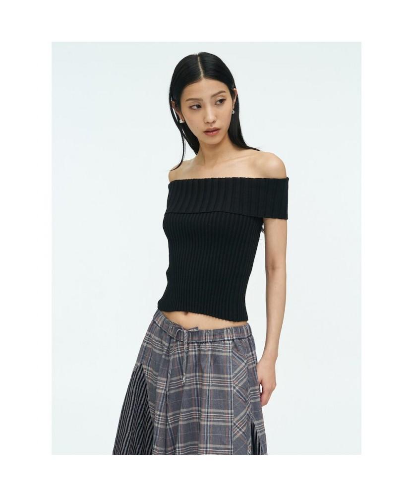 Anggae Off Shoulder Rib Top Black
