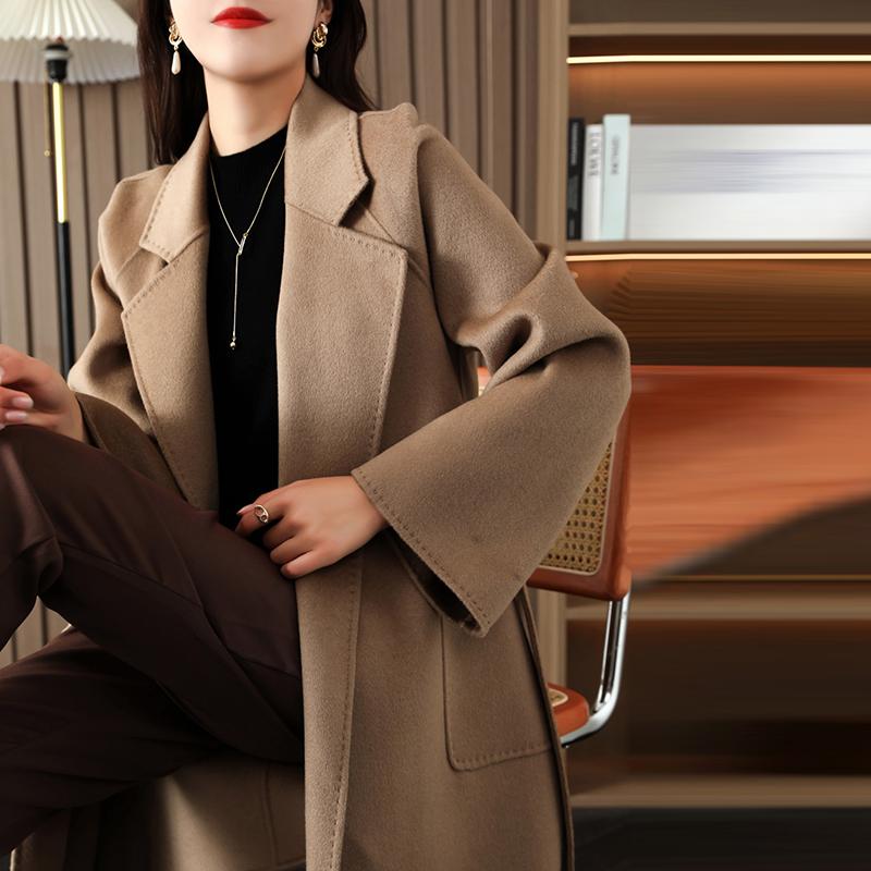 100% Wool Women Coat TIDENOVEL Autumn Wool Long Coat Handmade Pea Coat Winter Warm Wool Long Jacket Overcoat