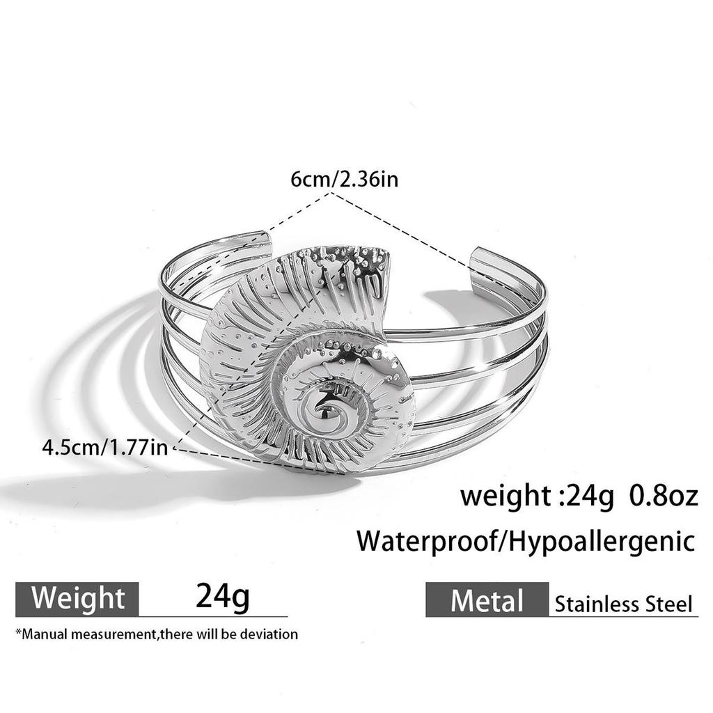 European & American Ocean Style Stainless Steel Bracelet with Starfish, Seashell, Coral Flowers, and Natural Stone Bangle Hand Jewelry.