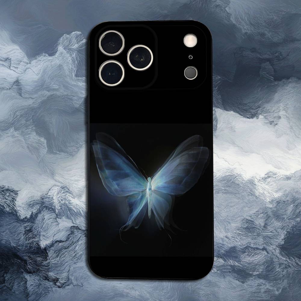 Ins Retro Butterfly Phone Case For iPhone 15,14,13,17,16,12,11,Plus,Pro Max,XS,X,Mini,8,7,XR,SE,Soft Silicone Black