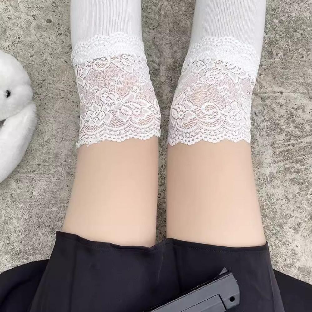 JK Stockings Women Spring and Autumn White Calf Socks Ins Tide Internet Celebrity Japanese Lolita Cute Lace Knee Socks