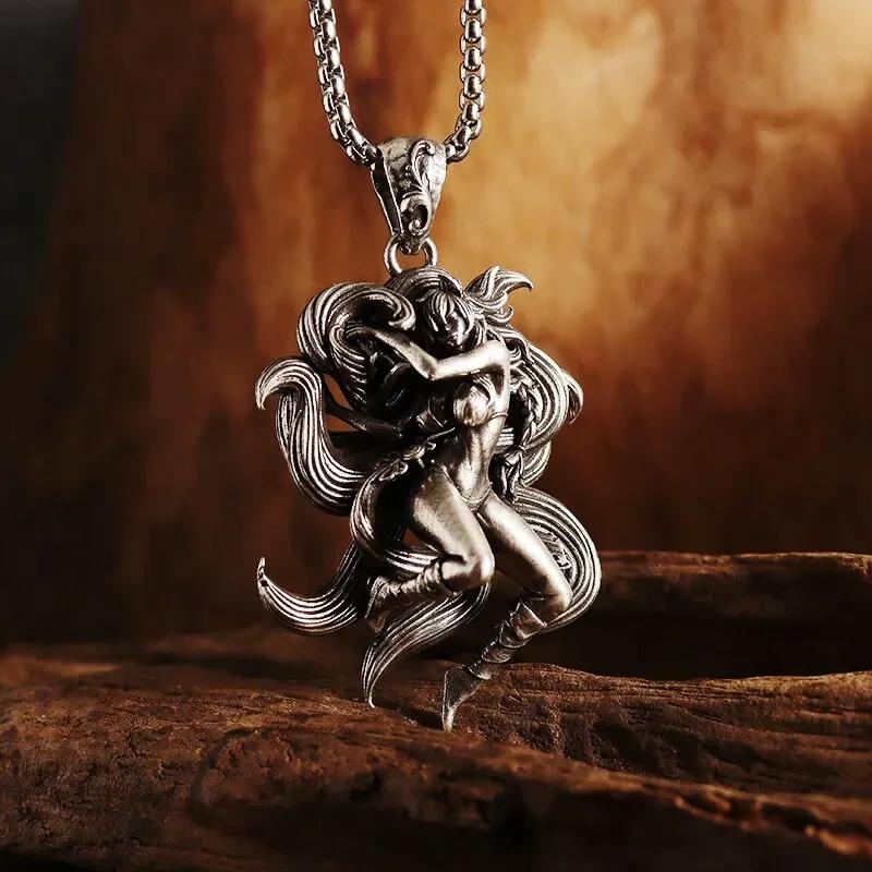 Vintage Gold Wings Wings Necklace Hell Devil Mother Pendant for Men and Women Couples Hip Hop Rock Punk Jewelry