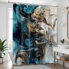 Teal and Gray Marble Shower Curtain Abstract Turquoise Gold Shower Curta for Bathroom Decor, Waterproof Cloth Fabric with Hooks 70 X 72 Inch