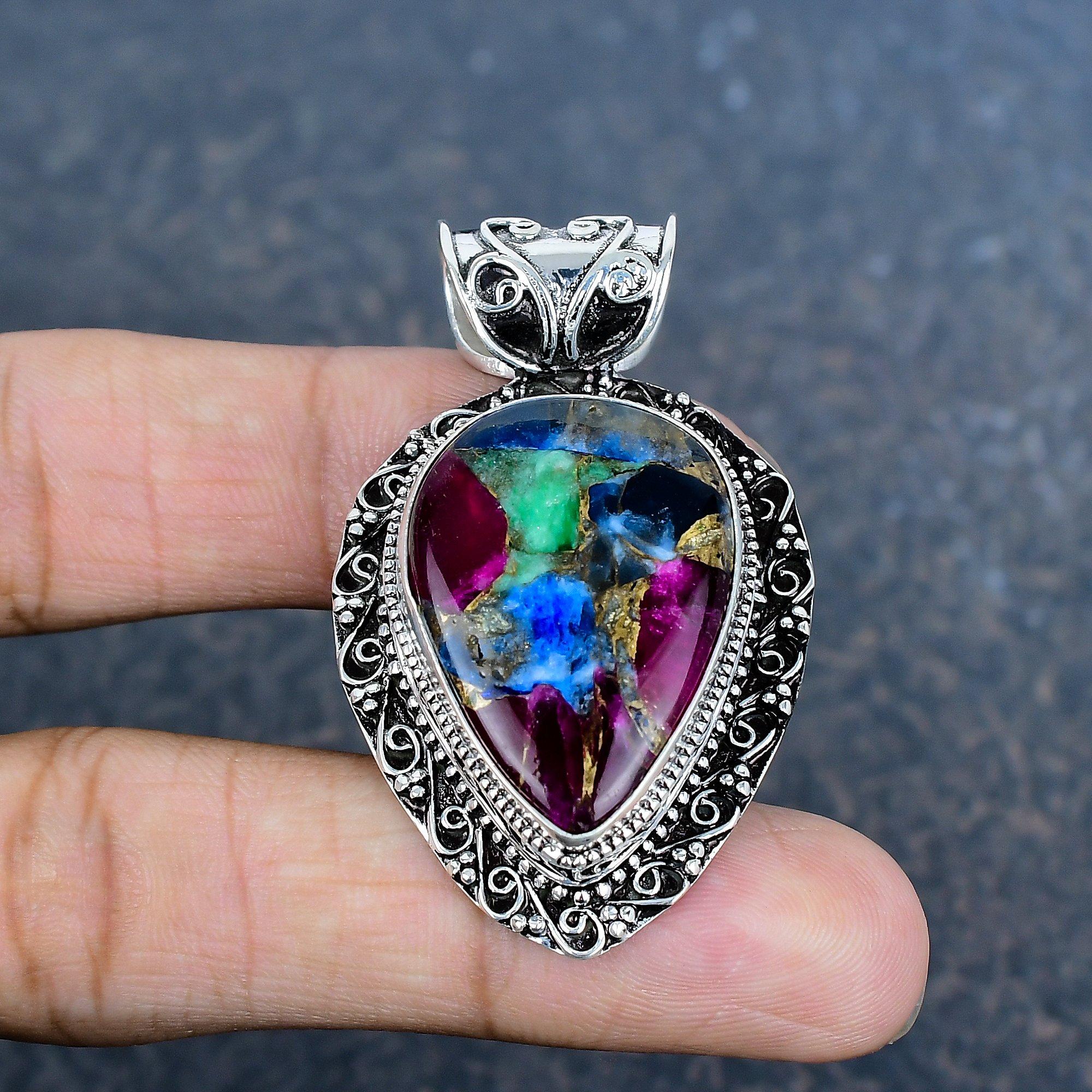 

Медный кулон с мультитурмалином ручной работы, кулон из стерлингового серебра 925 пробы, красивый кулон, на День благодарения