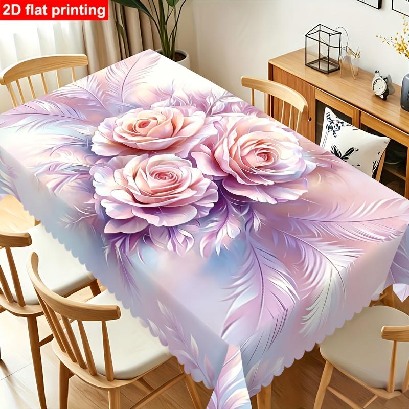 2D Flat Printing, 1pc Lace Mother'S Day Tablecloth, Durable Polyester, Purple Rose Petal Printed Table Runner, Wedding Anniversary, Holiday Party And