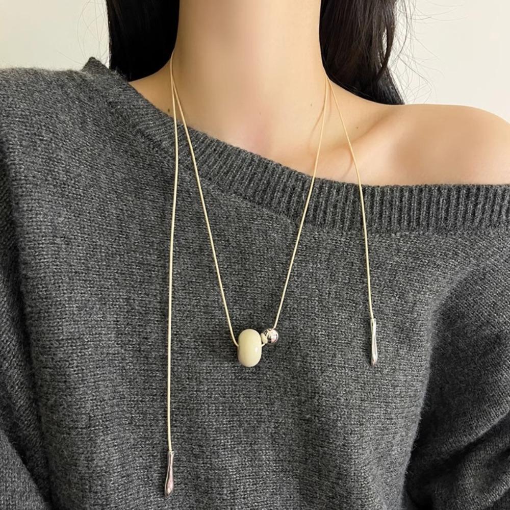 Korean Style Cord Necklace Aesthetic Trend Choker Layered Bead Pendant Necklace  Party