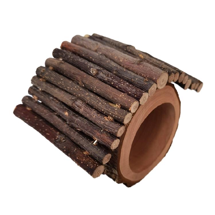 

Small Hamsters Hideout Wood Climbing House Tube Hut Safe for Small Animals 1