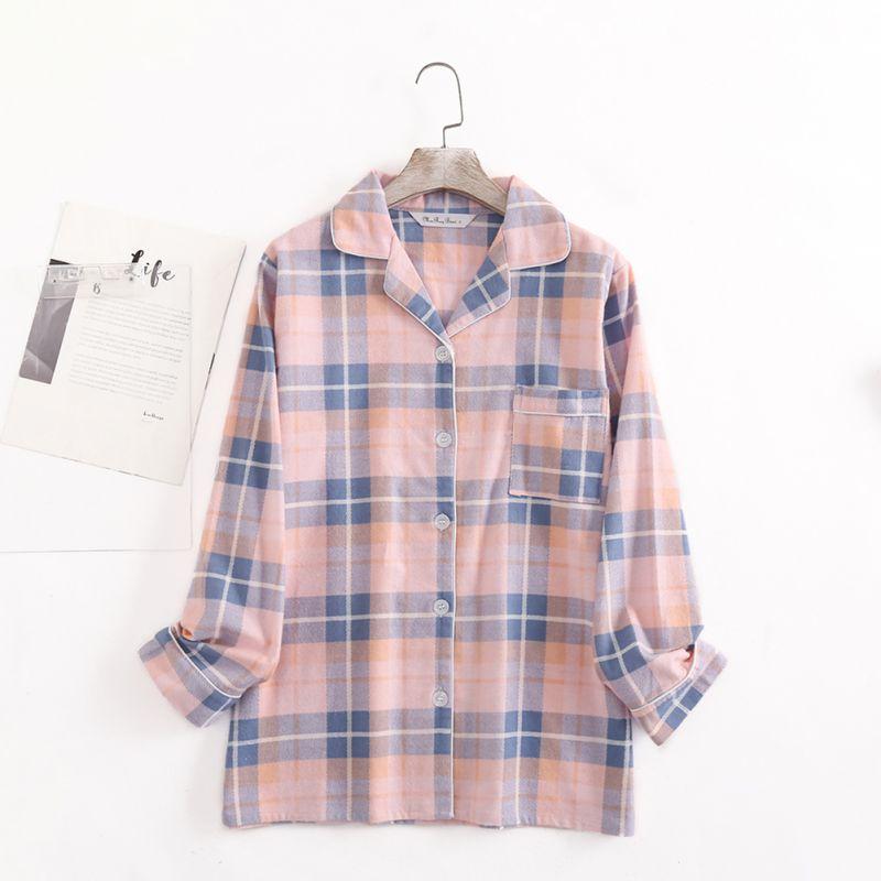 Women Plaid Casual Pajama Set Button Shirt Top and Pants