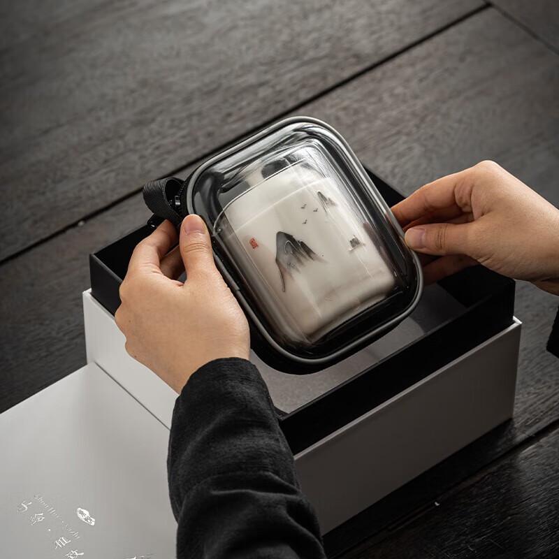 Dongyue Ink Wash Mountain Ceramic Travel Tea Set