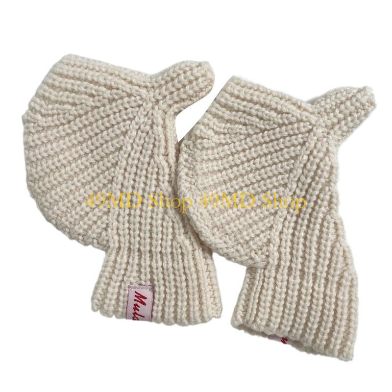 49MD Keep Warm Lengthen Wrist Gloves Solid Color Half Finger Mitten for Adult Teens