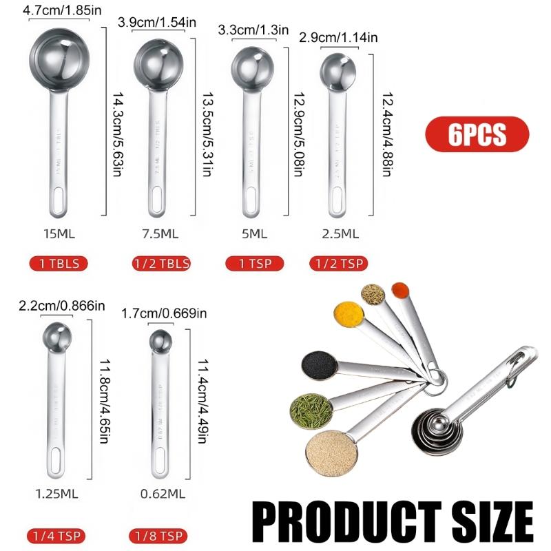 Heavy Duty Nonrust Steel Measuring Spoons 6pc Kitchen Essential Unseamed Construction Hygienic Food Grade Materials