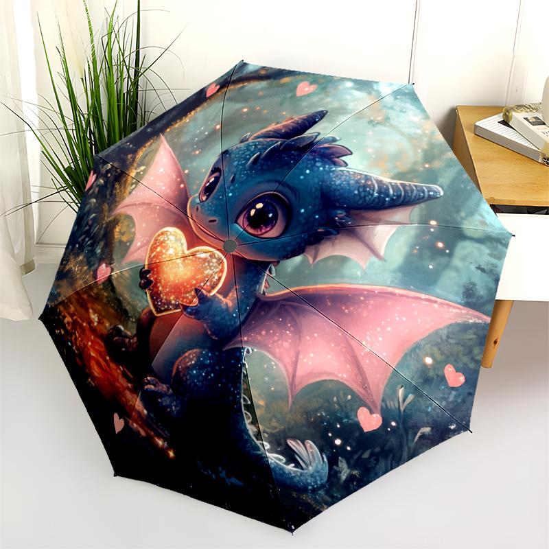 Dragon Pattern, Automatic Folding Umbrella, Portable and Foldable Design, 8 Ribs, a Christmas or Birthday Gift.