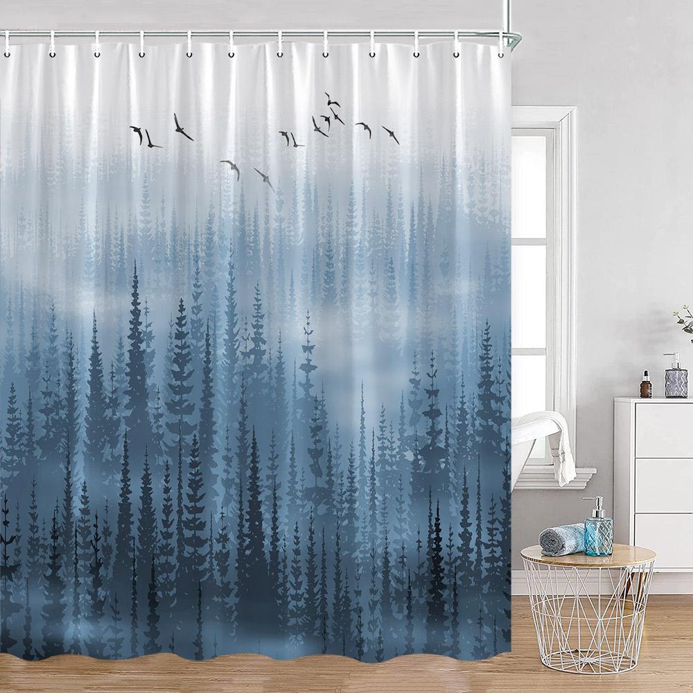 Misty Forest Shower Curtain For Bathroom Nature Mountain Trees Fog Woodland Polyester Fabric Bathtub Shower Curtain Home Decor