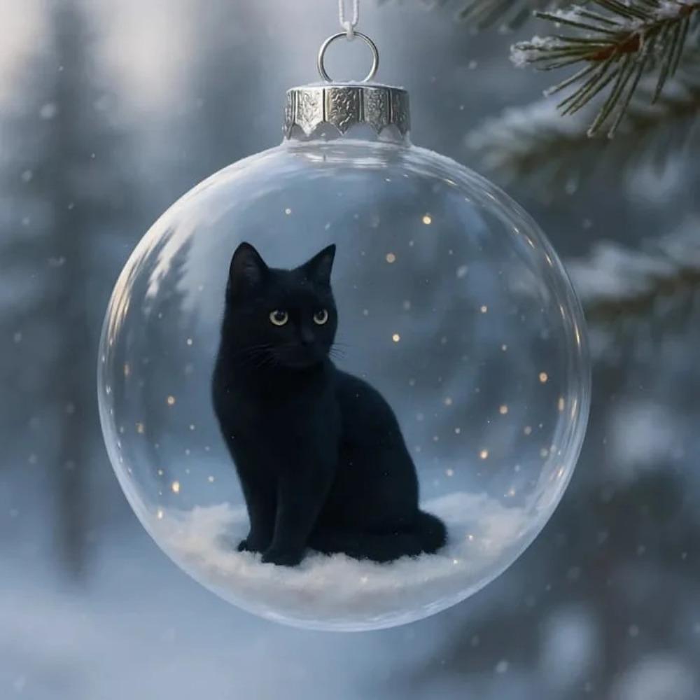 New Plastic Cat Ornament Solid Color DIY Acrylic Bauble Replacement Caps Creative Christmas Ball Pendant Christmas Tree
