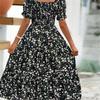 Women's Square Collar Waist Printed Dress S-XXXL