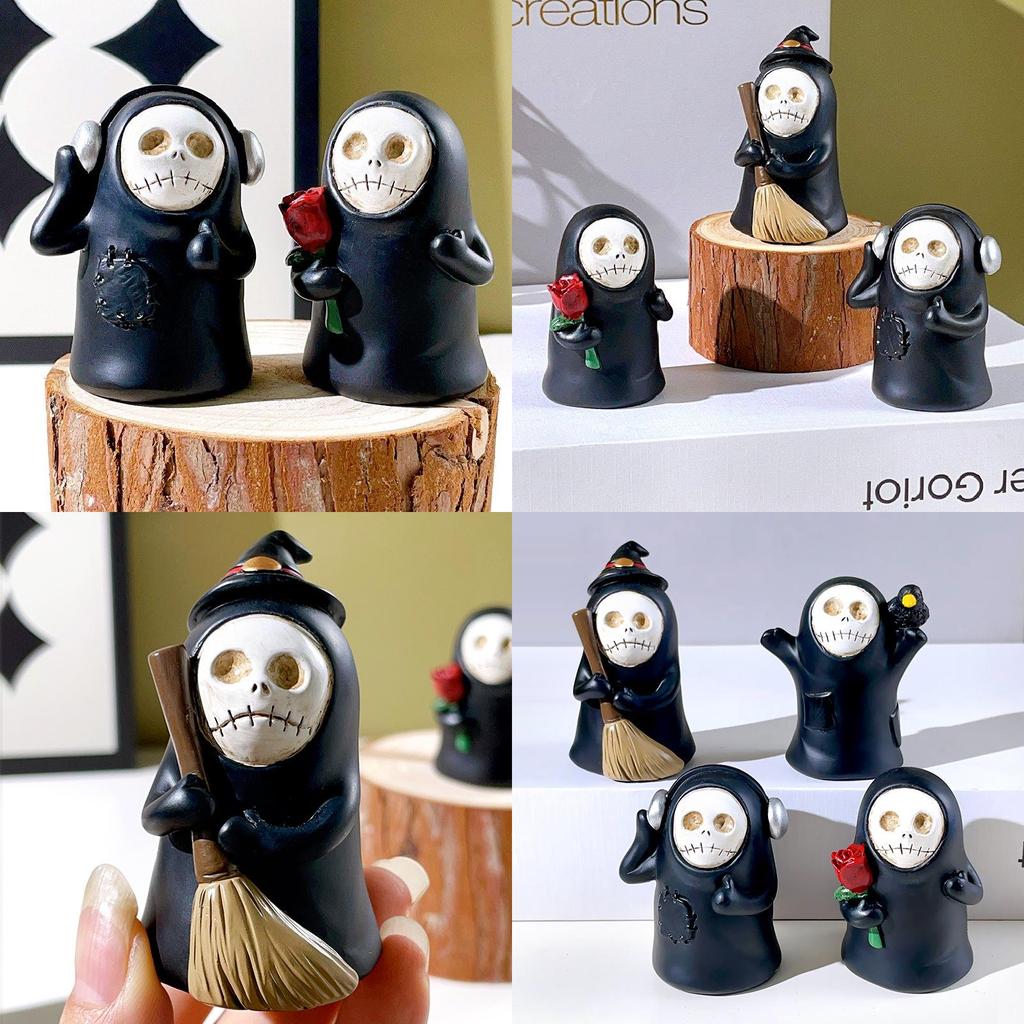 Adorable Resin Ghost Figurine With Skull Wizard Design For Halloween Home Decor Gift