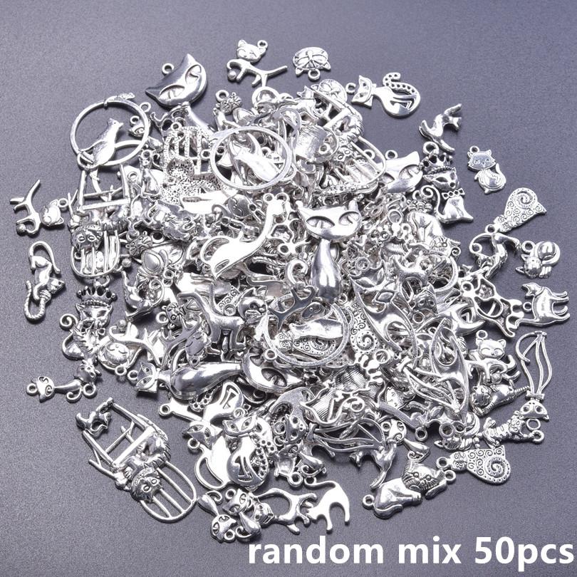 10/20/30/50/60/100pcs Antique Silver Color Animal Cat Charms For Jewelry Making Bulk Cartoon Pendant Handmade Keychain Materials