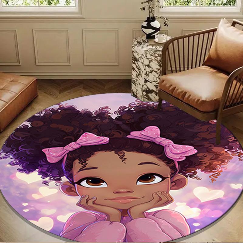 Black Princess Magic Celebration Round Rug for Livingroom,Bedroom, Palyroom, Chair Rug, Area rug, Circle Carpet, Large Size Fan Christmas gift