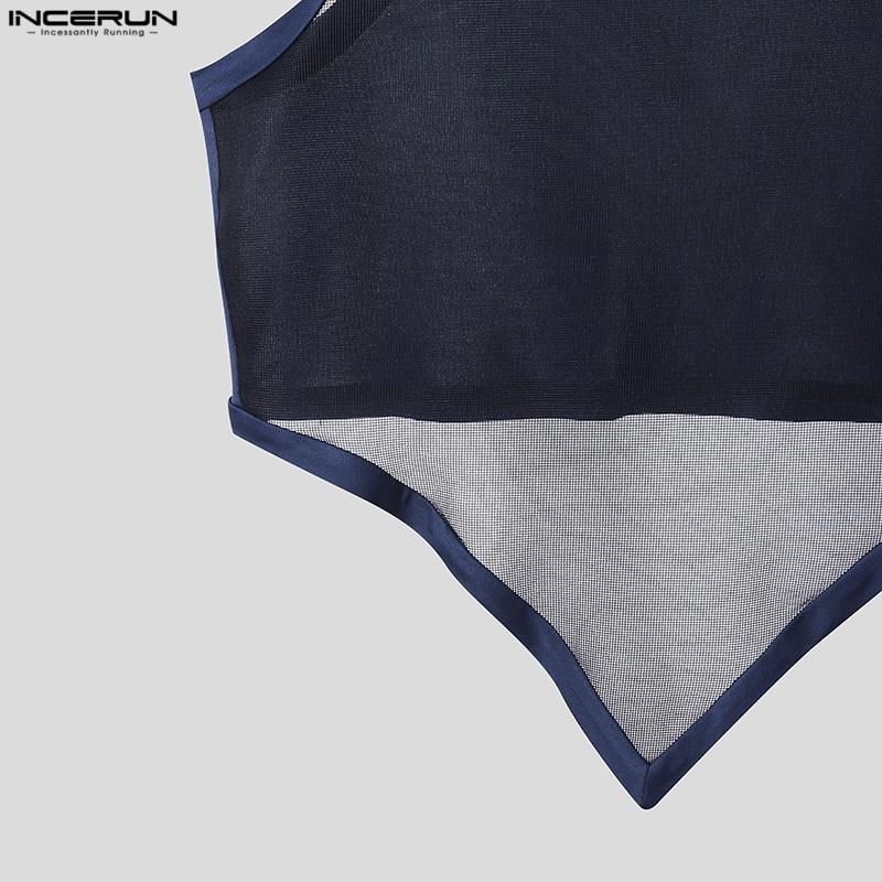 INCERUN Men Strap Sleeveless Mesh Sheer Irregular Skinny Tank Tops Underwear