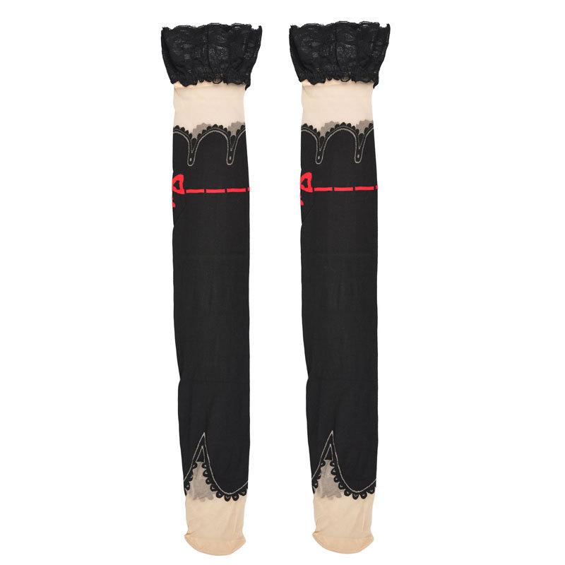 Damen Sexy Anti-Rutsch Silikon Spitze Strümpfe Bedruckte Spitze Kniestrümpfe Für Damen Color Block Anti-Rutsch Hohe Socken Lange Socken One Size white