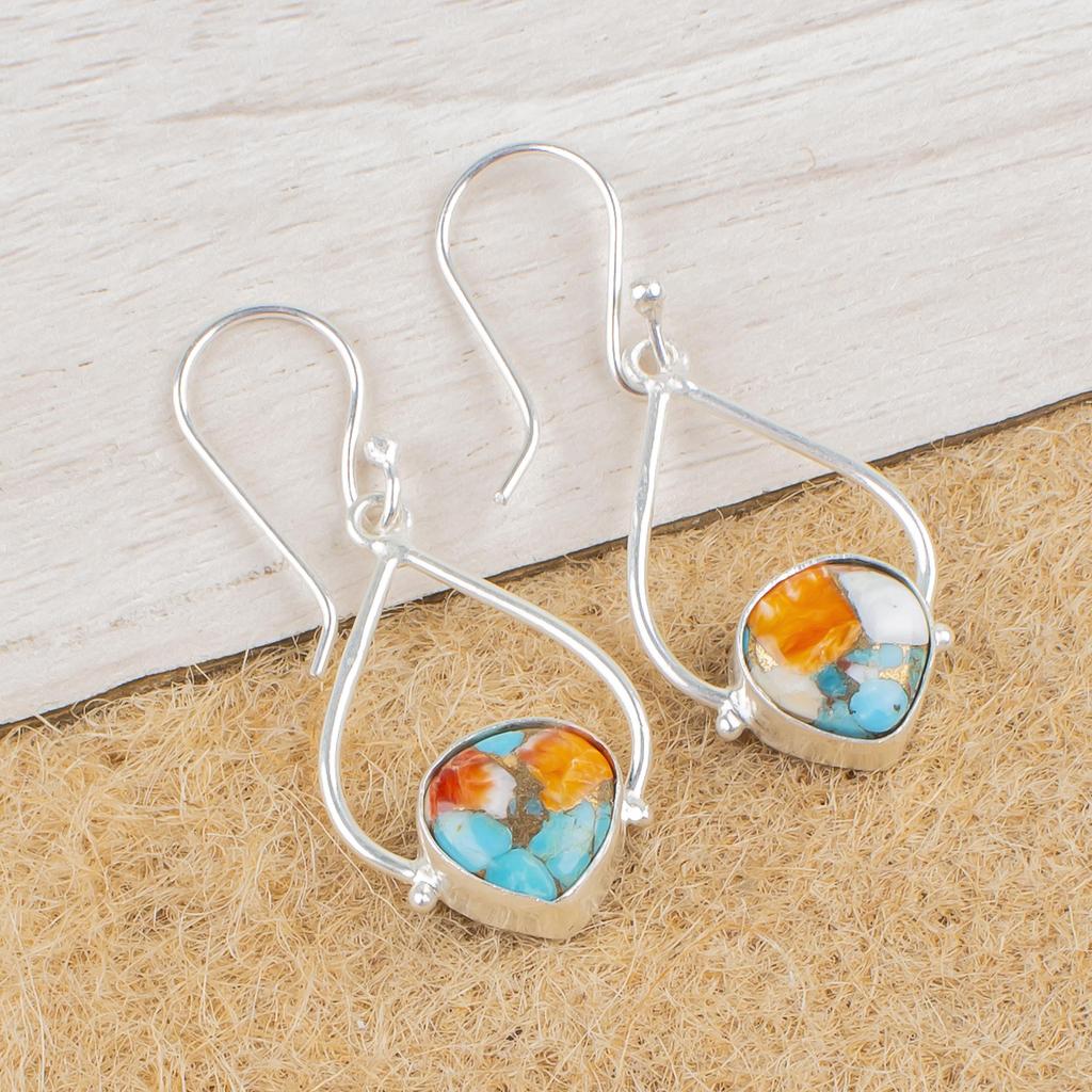 Spiny Oyster Gemstone Jewelry, 925 Solid Sterling Silver Earrings, Spiny Oyster Silver Earrings For Wedding Gift