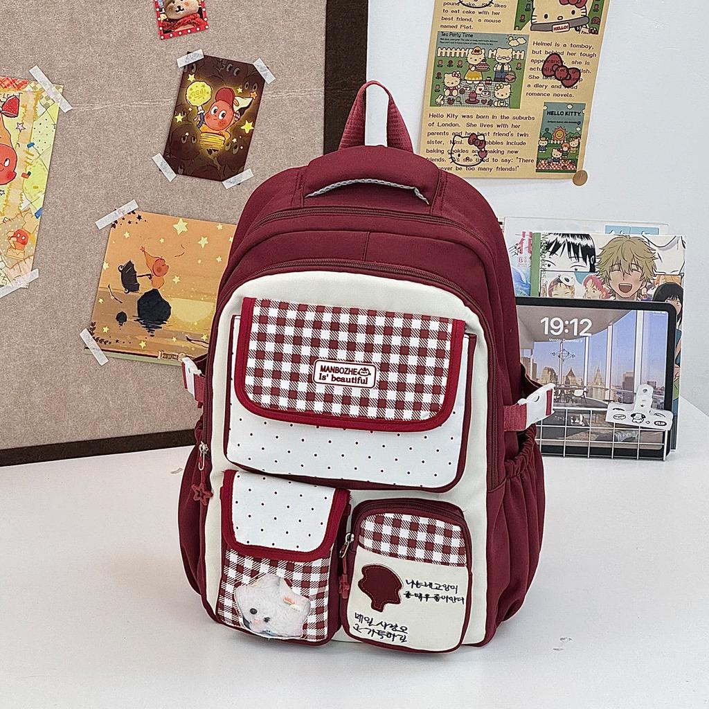 Schoolbag Japanese-style INS custard plaid campus backpack for primary and secondary school girls, commonly used for daily classes and summer